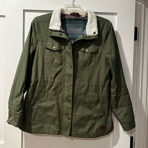 L.L. Bean Green Utility Jacket with White Sherpa Collar
